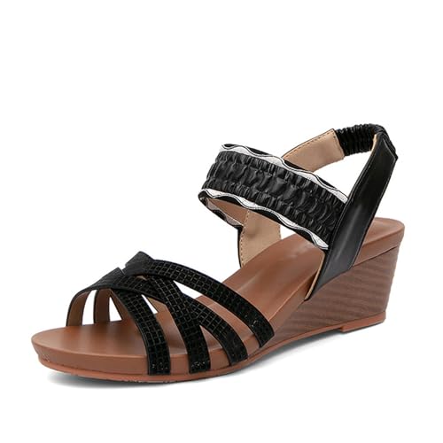 Damen-Sandalen mit hohem Absatz,Keilsandaletten für Damen,modische Sandalen Sommer,Bequeme Atmungsaktive Sandalen,Pumps mit offenem Zehenbereich und Knöchelriemen,für Partys und Hochzeiten von LuminescentDream