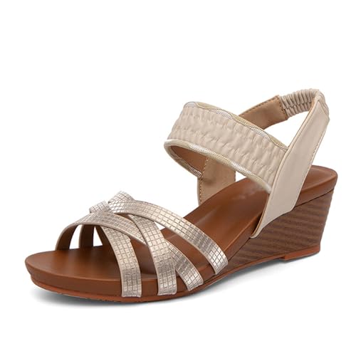 Damen-Sandalen mit hohem Absatz,Keilsandaletten für Damen,modische Sandalen Sommer,Bequeme Atmungsaktive Sandalen,Pumps mit offenem Zehenbereich und Knöchelriemen,für Partys und Hochzeiten von LuminescentDream