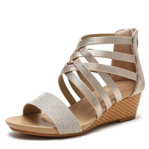 Damen-Sandalen mit hohem Absatz,Keilsandaletten für Damen,modische Sandalen Sommer,Offener Zeh Knöchelriemen Heel Pump Sandalen,Bequeme Atmungsaktive Sandalen,für Partys und Hochzeiten von LuminescentDream