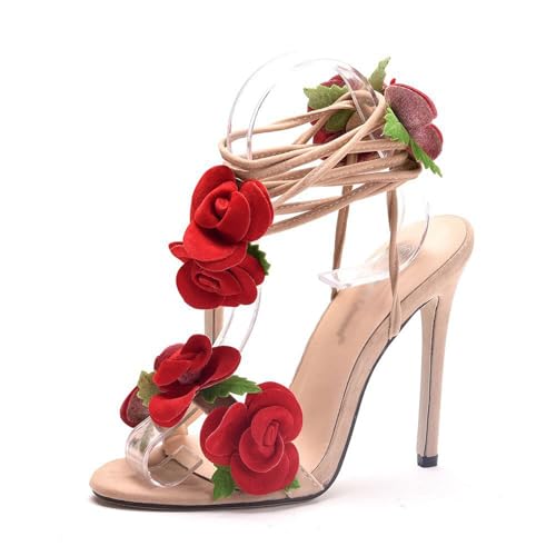 Damensandale mit Stilettoabsatz,Pumps mit offenem Zehenbereich und Knöchelriemen,Elegante Stiletto-Absätze Offene Zehen Fersen,florale High-Heel-Sandalen,für Partys,Tänze,Hochzeiten,Abendessen von LuminescentDream