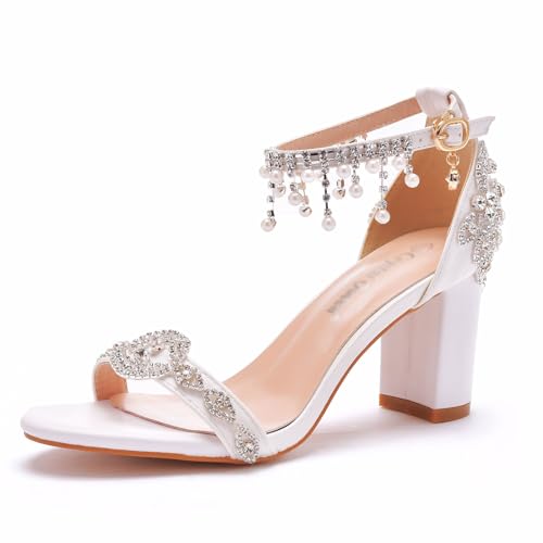 Sandalen Damen mit Absatz,Damen Klassische Sandalen mit Absatz Hochzeit,modische Sandalen Sommer,Pumps mit offenem Zehenbereich und Knöchelriemen,Für Hochzeitsfeiern,Heimkehr,Geburtstagsfeiern von LuminescentDream