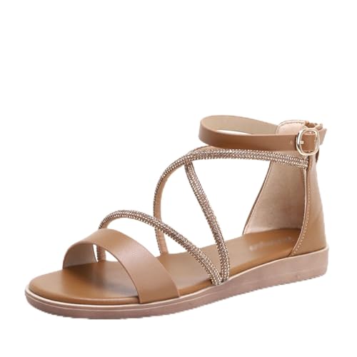 Sommersandalen für Damen,Women Casual Summer Flat Sandals,Elegant Sommerschuhe,Bequeme Atmungsaktive Sandalen,Mit Strasssteinen verziert,für tägliche Veranstaltungen,Partys,Tänze,Hochzeiten usw. von LuminescentDream