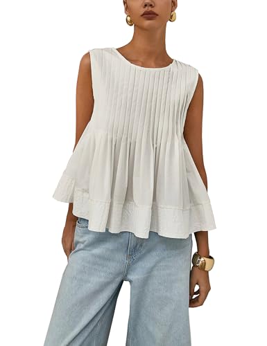 Lumister Damen-Babydoll-Top mit Schößchen, niedlich, plissiert, ärmellos, Rüschenriemen, Tanktop, Sommer-Top, Weiss/opulenter Garten, X-Groß Lumister Damen-Babydoll-Top mit Schößchen, niedlich, plissiert, ärmellos, Rüschenriemen, Tanktop, Sommer-Top, Weiss/opulenter Garten, X-Groß von Lumister