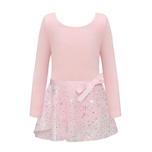 Luna Una Mädchen Langarm Ballett-Tanztrikot Kinder Sparkle Star Print Wickelrock Tanzbekleidung Set (8–10 Jahre, Rosa) von Luna Una