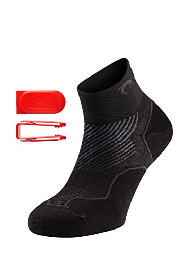 Lurbel DISTANCE kurze Premium Laufsocken/Sportsocken, antibakteriell, atmungsaktiv, mit Polsterung und Blasenschutz, Damen & Herren (schwarz, 39-42) von Lurbel