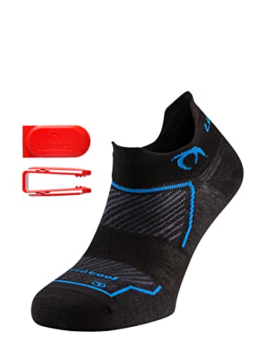 Lurbel TINY kurze Laufsocken, Sportsocken, Fitnesssocken, Damen/Herren, antibakteriell, atmungsaktiv, mit Blasenschutz (schwarz-blau, 43-46) von Lurbel