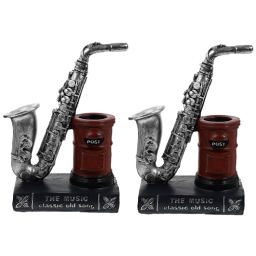 Lurrose 2 STK Saxophon-stifthalter Tischstift-Organizer Violine Halter Für Musikstifte Saxophon-Statue Kosmetika Aufbewahrungseimer Für Stifte Kosmetikpinselständer Harz Büro Zubehör Fein von Lurrose