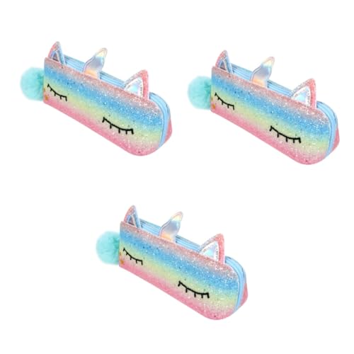 Lurrose Schulsachen Mäppchen 3 Stück Einhorn-Federmäppchen Mit Pailletten Make-Up-Tasche Bleistift-Organizer Regenbogen-Pailletten-Beutel Glitzernde Handtasche Pailletten-Federmäppchen von Lurrose