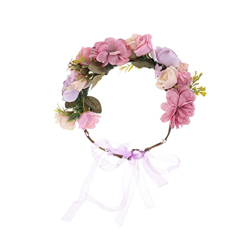 Lurrose Braut Blumenstirnband Diademe Für Mädchen Rosenblumengirlande Lila Simulierte Blumenbraut Hochzeit Braut Haarreifen Lila Blumen Einstellbar Blumenhaar Fräulein Violett Polyester von Lurrose