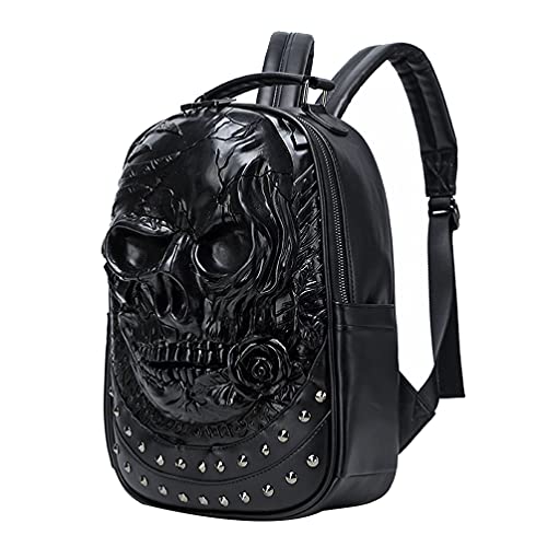 Lurrose 3D geprägter Totenkopf Nieten Rucksack Einzigartiger Rucksack Schultertasche Rucksack für Jungen Freunde Familie, Schwarz, Medium von Lurrose