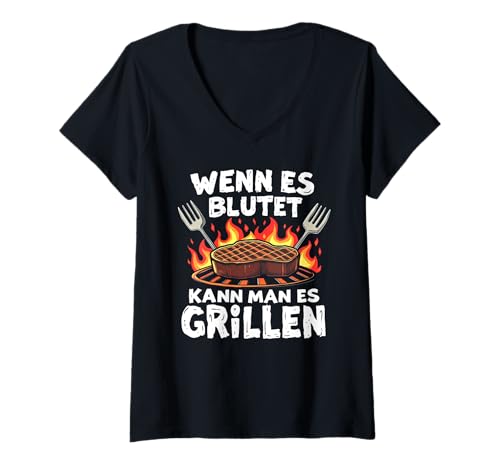 Damen Wenn Es Blutet Kann Man Es Grillen Papa Vatertag T-Shirt mit V-Ausschnitt Damen Wenn Es Blutet Kann Man Es Grillen Papa Vatertag T-Shirt mit V-Ausschnitt von Lustige Grill Shirts Für Männer Die Gerne Grillen