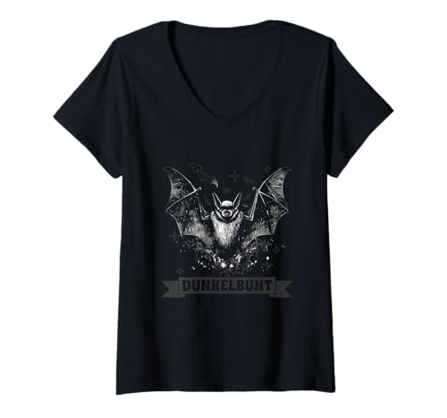 Damen Dunkelbunt Lustig Gothic Fledermaus Schwarz Ironie Spruch T-Shirt mit V-Ausschnitt Damen Dunkelbunt Lustig Gothic Fledermaus Schwarz Ironie Spruch T-Shirt mit V-Ausschnitt von Lustige Schwarz Sprüche Kleidung