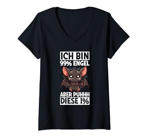 Damen Ich Bin 99% Engel Aber Puhhh Diese 1% Fledermaus Spruch T-Shirt mit V-Ausschnitt Damen Ich Bin 99% Engel Aber Puhhh Diese 1% Fledermaus Spruch T-Shirt mit V-Ausschnitt von Lustige Sprüche Kleidung