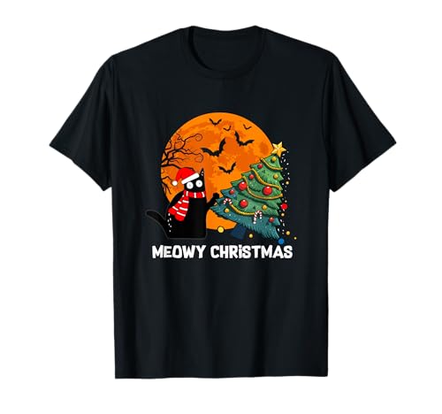 Merry Christmas Black Cat Santa Xmas Halloween Bat Men Women T-Shirt Merry Christmas Black Cat Santa Xmas Halloween Bat Men Women T-Shirt von Lustige schwarze Katze Weihnachten Halloween