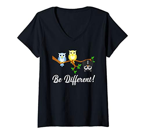 Damen Be different - Süßes Eulen Fledermaus Eule Spruch Geschenk T-Shirt mit V-Ausschnitt von Lustiges Eulen Be Different Vogel Eule Geschenk