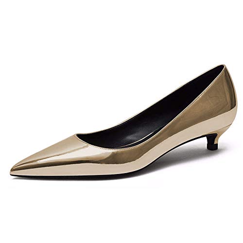 Damen Matt Leder Spitzen Zehen Basic Komfort Slip auf Kitten Heel Elegant Pumps Schuhe Gold Größe 39 von Lutalica W