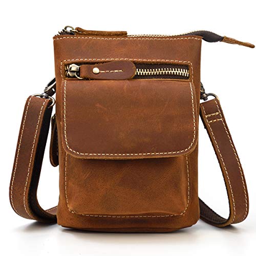 LUUFAN Männer echtes Leder Schulter Handtaschen Multi Funktion Reisen Dame Fanny kleine Messenger Gürteltasche für Sport Gym Jagd Wandern (Light Brown) von LUUFAN