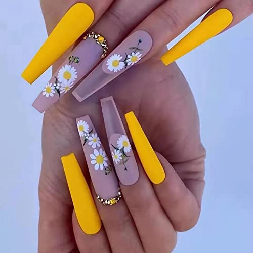 Luvadeyo 24PCS Coffin Long Press on Nails Fake Nails Tips Full Cover Acrylic False Nails Art Stick on Nails for Women and Girls von Luvadeyo