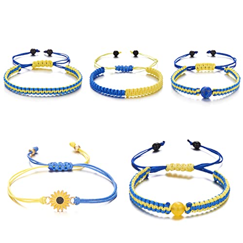 Luvadeyo 5pcs Adjustable Braided Bracelets Blue Yellow Bracelet Handmade String Bracelet Set Peace Sunflower Bracelet Friendship Bracelet Couple Bracelets Unisex, Braided von Luvadeyo
