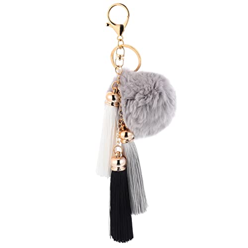 Luxshiny Flauschige Schlüsselanhänger Kugeln Plüsch Quaste Schlüsselanhänger Pom Pom Schlüsselanhänger Taschendeko Accessoires Für Taschenschlüssel (Grau) von Luxshiny