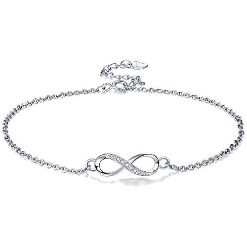 Lydreewam Unendlichkeit Fußkettchen Silber 925 für Damen Sommer Barfuß Strand Fusskettchen mit Zirkonia, verstellbares 22+4cm von Lydreewam