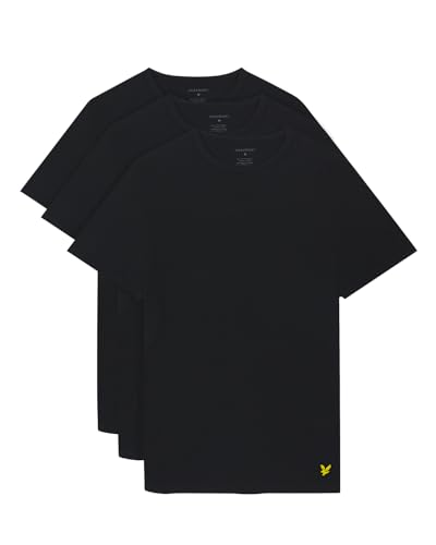 Lyle & Scott Herren T-Shirt Schwarz Set: 3er-Pack mit Rundhalsausschnitt, kurzen Ärmeln und gesticktem goldenem Adler-Logo, Standard-Passform | L von Lyle & Scott