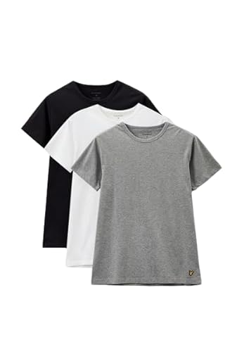 Lyle & Scott Herren T-Shirt-Set: 3er-Pack mit Rundhalsausschnitt, kurzen Ärmeln und gesticktem goldenem Adler-Logo, Standard-Passform | Größen XS-XXL von Lyle & Scott