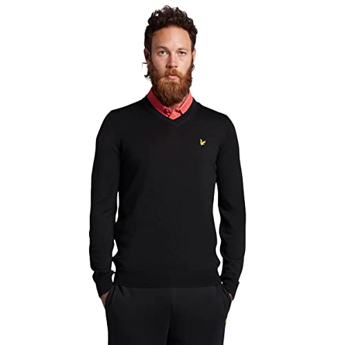 Lyle & Scott Herren aus Merinowolle V-Ausschnitt Pullover - Jet Schwarz - M von Lyle & Scott