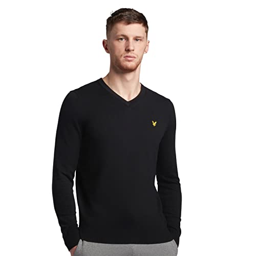 Lyle & Scott Strickpullover Herren Schwarz | Casual Cotton Merino V Neck Jumper | Pullover Herren mit V-Ausschnitt aus Merinowolle und Baumwolle | XS-XXL von Lyle & Scott