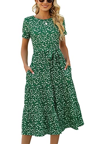 Lyrur Damen Kleider Casual Sommer Gestuftes Midikleid Kurzarm Gürtel Rüschen Babydoll Boho Sommerkleid mit Taschen, Grünes Blumenmuster, X-Groß Lyrur Damen Kleider Casual Sommer Gestuftes Midikleid Kurzarm Gürtel Rüschen Babydoll Boho Sommerkleid mit Taschen, Grünes Blumenmuster, X-Groß von Lyrur