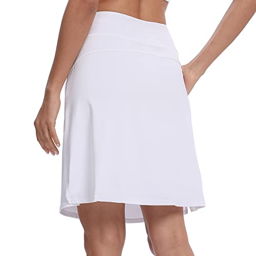 M MOTEEPI Tennisrock Damen 20'' Knielang Rock Mit Hose Drunter Damen Hohe Taille Hosenrock Skort Skirt for Women Golfrock Sportrock Midi Rock Mit Taschen Innenshorts Weiß L von M MOTEEPI