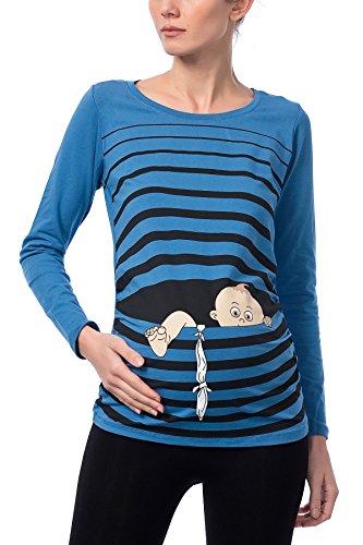 Baby Flucht - Lustige witzige süße Umstandsmode mit Motiv für die Schwangerschaft Umstandsshirt T-Shirt Schwangerschaftsshirt, Langarm (Dunkelblau, Small) von M.M.C.