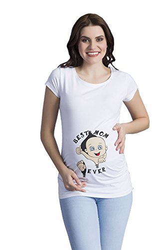 Best Mom Ever - Lustige witzige süße Umstandsmode mit Motiv Umstandsshirt für die Schwangerschaft T-Shirt Schwangerschaftsshirt, Kurzarm (Weiß, Large) von M.M.C.