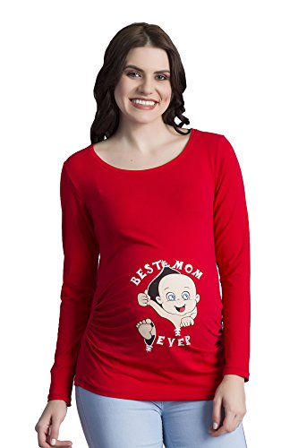 Best Mom Ever - Umstandsmode Umstandsshirt mit Motiv Sweatshirt Schwangerschaftsshirt für die Schwangerschaft, Langarm (Rot, Large) von M.M.C.