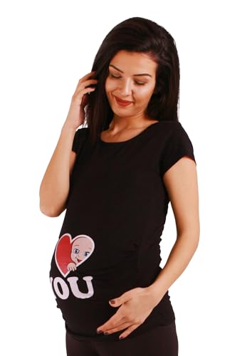 I Love You - Lustige witzige süße Umstandsmode mit Motiv Umstandsshirt für die Schwangerschaft T-Shirt Schwangerschaftsshirt, Kurzarm (Schwarz, X-Large) von M.M.C.