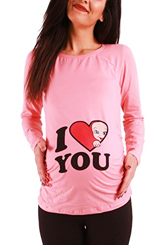 Love - Lustige witzige süße Umstandsmode Umstandsshirt Schwangerschaftsshirt Sweatshirt mit Motiv für die Schwangerschaft, Langarm (Rosa, X-Large) von M.M.C.