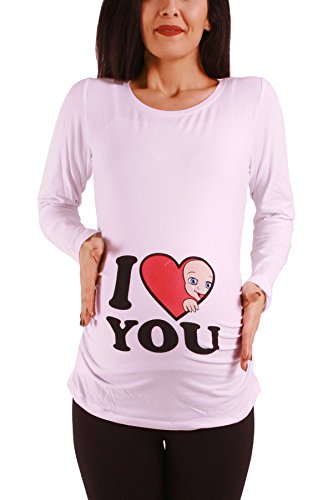 Love - Lustige witzige süße Umstandsmode Umstandsshirt Schwangerschaftsshirt Sweatshirt mit Motiv für die Schwangerschaft, Langarm (Weiß, X-Large) von M.M.C.