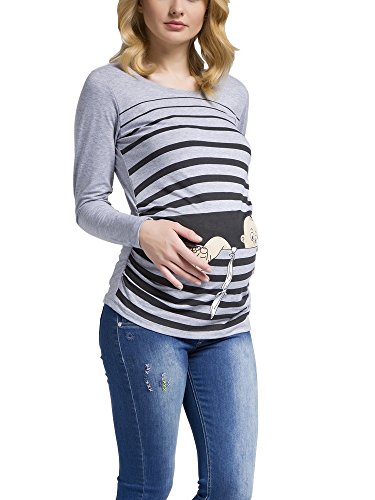 Baby Flucht - Lustige witzige süße Umstandsmode mit Motiv für die Schwangerschaft Umstandsshirt T-Shirt Schwangerschaftsshirt, Langarm (Grau, Small) von M.M.C.