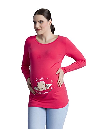M.M.C. Hallo Lieblingsmensch - Umstandsmode Umstandsshirt mit Motiv Sweatshirt Schwangerschaftsshirt für die Schwangerschaft, Langarm (Koralle, X-Large) von M.M.C.