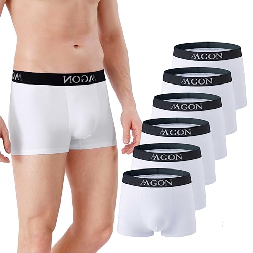 Boxershorts Herren aus Baumwolle 6 er Pack Männer Unterhosen breiter Hosenbund weich und ohne Einschneiden (DE/NL/SE/PL, Alphanumerisch, L, Regular, Regular, 6X Weiß) von MA-GON