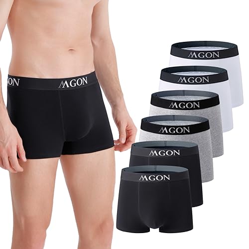 Boxershorts Herren aus Baumwolle 6 er Pack Männer Unterhosen breiter Hosenbund weich und ohne Einschneiden (DE/NL/SE/PL, Alphanumerisch, M, Regular, Regular, 2X Schwarz + 2X Grau + 2X Weiß) von MA-GON