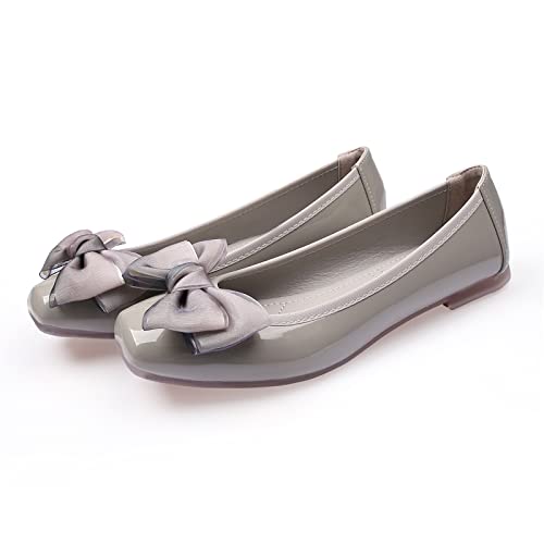 MACHSWON Damen Ballerina-Schuhe, flache Fliege, quadratisch, mit Schleife, zum Reinschlüpfen, aus Memory-Schaum, elegante flache Fliege, Pumps, grau, 38 EU von MACHSWON