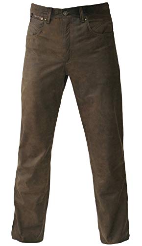 Maddox Lederhose Glattleder Hose Leder Trachtenhose lang Trachten Lederjeans braun Robustes Nubukleder Biker Jeans Antik-Patina Trachtenlederhose Five-Pocket Reißverschluß Zipp, Größe:32 von Maddox