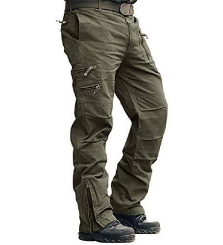 MAGCOMSEN Cargohose Herren Stretch Arbeitshosen Männer Baumwolle Tactical Hose Chino Funktionshose mit Seitentaschen Wanderhose Leichte Jagdhose Army Grün 34 von MAGCOMSEN