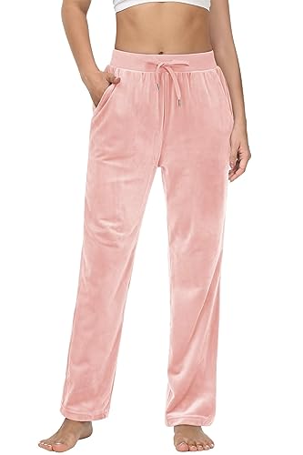 MAGCOMSEN Damen Jogginghose Warme Fleece Freizeithose Lang Relaxhose Winter Jogger Hose Breite Sweathose Thermo Pyjamahose, Rosa XL von MAGCOMSEN