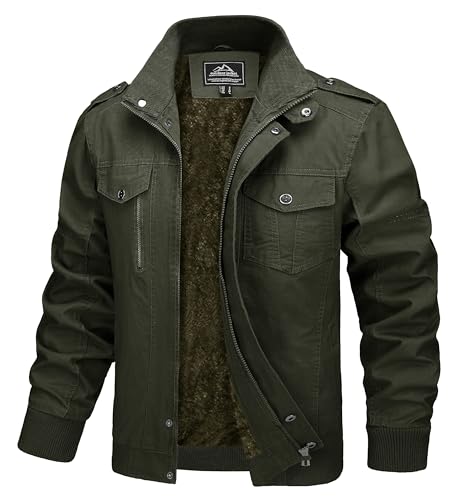 MAGCOMSEN Herren Militär Cargo Jacke Warm Fleecejacke Gefüttert Herrenjacke Winter Bomberjacke mit Multi Taschen Dick Fleecejacke für Outdoor Sport Armeegrün 2XL von MAGCOMSEN