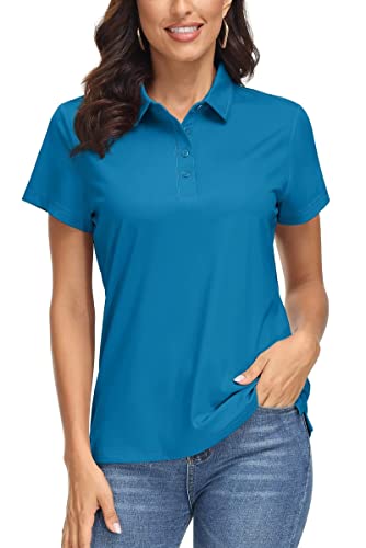 MAGCOMSEN Polo Arbeitsshirt Damen Sommer Poloshirt Performance Shirt Kurzarm UV Polohemd Stretch Golf Top Yoga T-Shirt, Blau Grün XXL von MAGCOMSEN