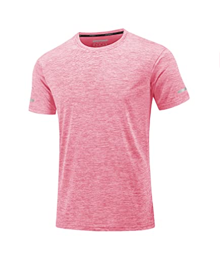 MAGCOMSEN Sommershirts Herren Meliert Sport Shirt Leicht Wandershirts Schnell Trockend Joggingshirts Männer Stretch Funktionsshirts Atmungsaktiv Lässig Freizeit T-Shirts Rosa XL von MAGCOMSEN