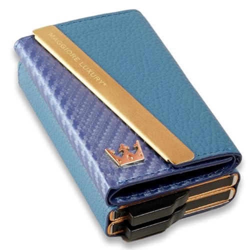 MAGGIORE LUXURY Das perfekte Geschenk Echtes Leder Geldbörse Herren Damen Kreditkartenetui Slim Brieftasche Rfid Anti-Loning-Schutz, Blau Napoli Echtes Leder, 12 Card, Double Gold Wallet Napoli New von MAGGIORE LUXURY