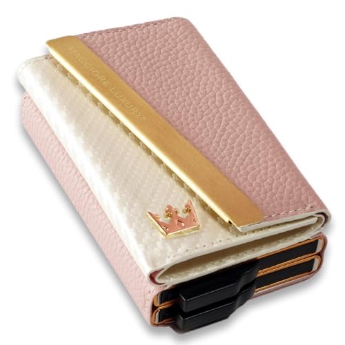 MAGGIORE LUXURY Echtes Leder Neue Produktion Brieftasche Männer Frauen Kreditkartenetui Slim Brieftasche RFID-Schutz Antiklonation, Pink Palermo, Zeitgenössisch von MAGGIORE LUXURY